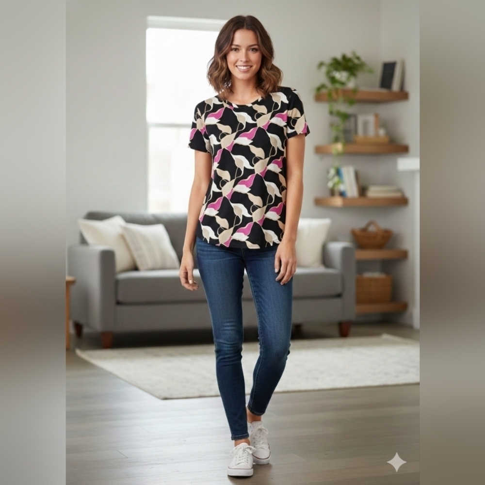 Nine West Essential Crewneck Tee Black Small BS Size Large (EUC)